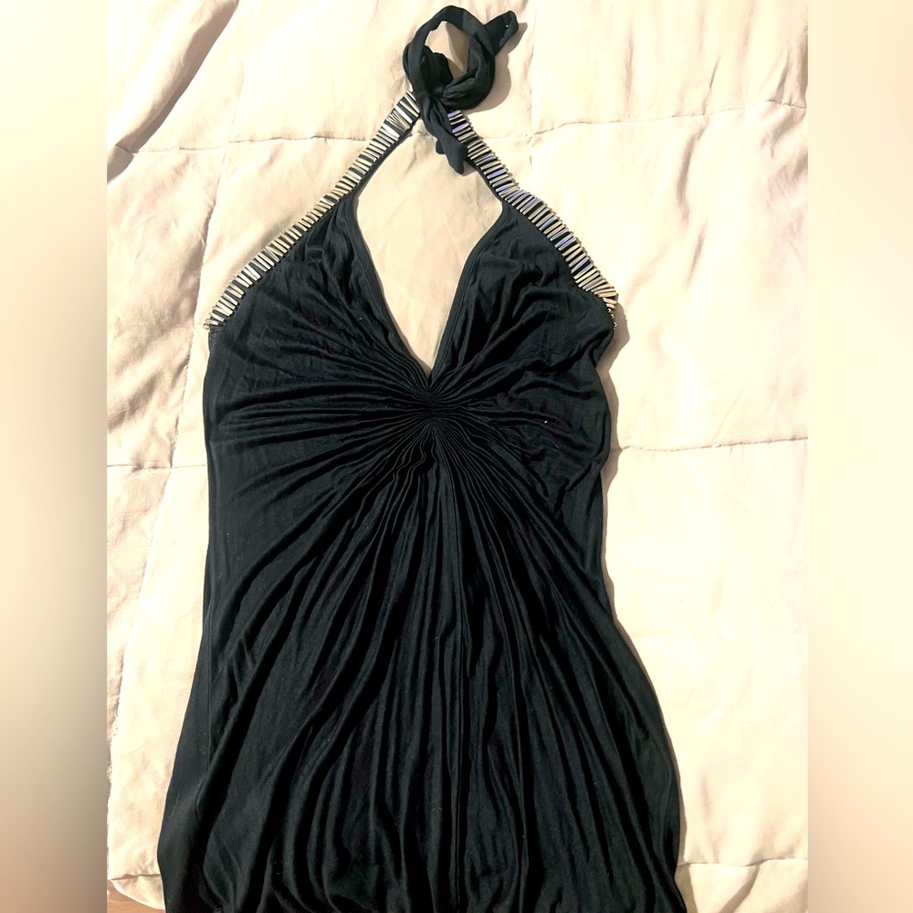 Silver beaded black halter